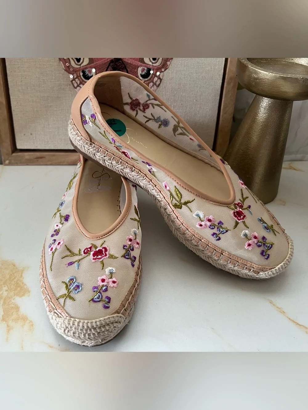 Jessica Simpson Beige Floral Embroidered Espadrille Flats